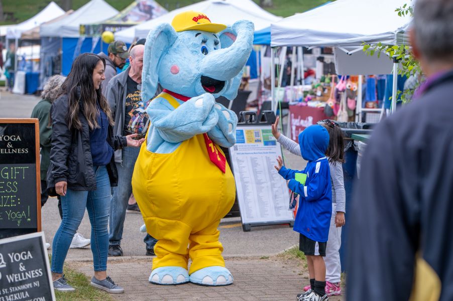 A mascot walks through the Lake Hopatcong Block Party.