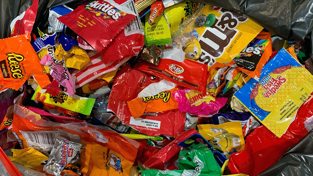 A pile of differently branded candy wrappers