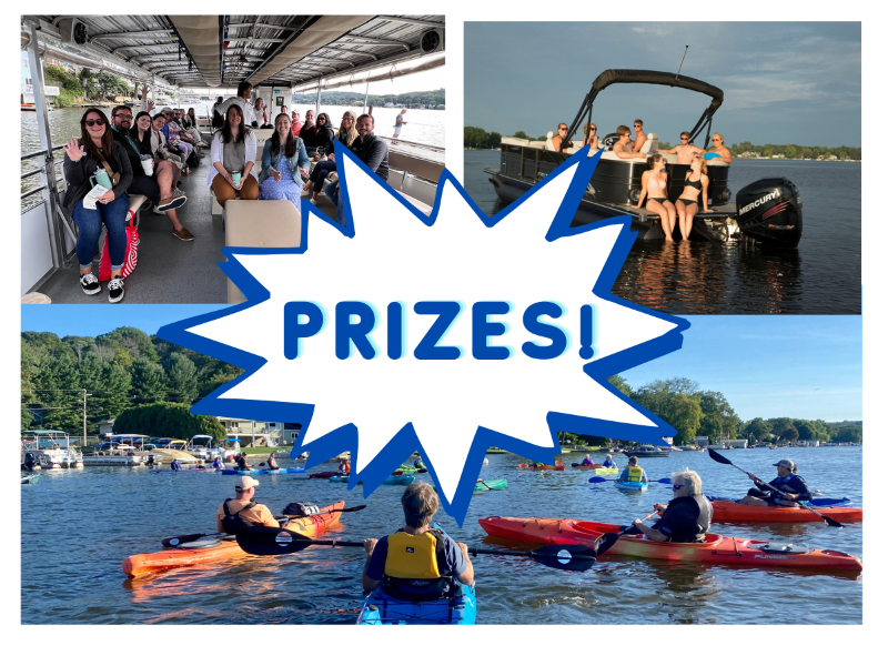 A photo of people kayaking, people on a pontoon boat, and people enjoying an eco cruise