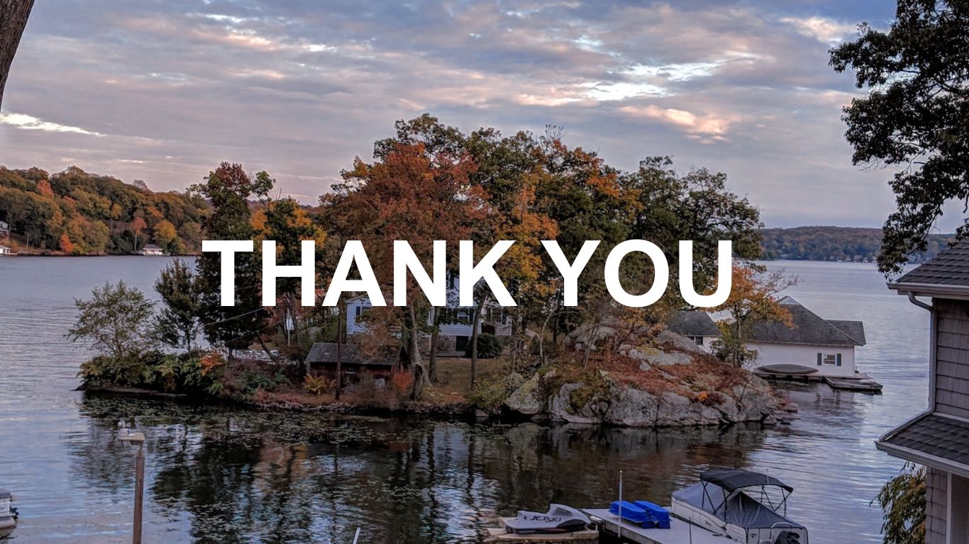 the words thank you over a lake scene